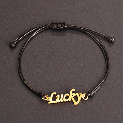 womens personalised gold nameplate bracelet wholesale vendors custom cute word bracelets black leather cord bulk made to order company